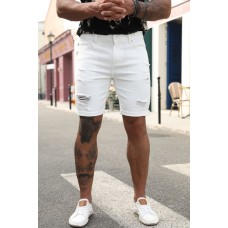 White Slim-fit Ripped Men's Jean Shorts