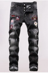 Men's Washed Pattern Patchwork Buttons Distressed Jeans