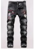 Men's Washed Pattern Patchwork Buttons Distressed Jeans