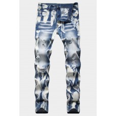 Men's Washed Distressed Straight Leg Jeans