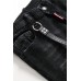 Black Button Fly Slim-fit Distressed Men's Jeans