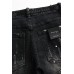 Black Button Fly Slim-fit Distressed Men's Jeans