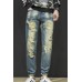 Distressed Wash Buttoned Straight Leg Men's Jeans