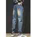 Distressed Wash Buttoned Straight Leg Men's Jeans