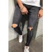 Grey Men's Ripped Zipper Jeans