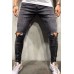 Grey Men's Ripped Zipper Jeans