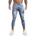 Sky Blue Plaid Ghost Print Patchwork Skinny Fit Men's Jeans