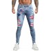 Sky Blue American Flag Graphic Print Splicing Men's Skinny Jeans