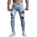 Sky Blue American Flag Floral Skull Print Patchwork Skinny Men's Jeans