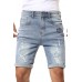 Sky Blue Graphic Print Rolled Hem Ripped Men's Denim Shorts