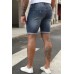 Blue Graffiti Print Distressed Skinny Fit Men's Denim Shorts