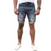 Blue Graffiti Print Distressed Skinny Fit Men's Denim Shorts