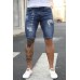 Blue Men's Basketball Printed Skinny Fit Ripped Denim Shorts