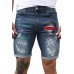 Blue Figure Letter Printed Skinny Fit Men's Denim Shorts