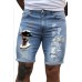 Sky Blue Letters Graphic Print Skinny Fit Distressed Men's Denim Shorts