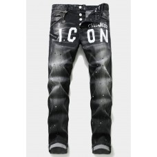 Men's Letter Print Buttons Straight Leg Jeans