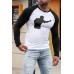 Black Men's Baseball Figure Print Color Block Long Sleeve Top