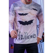 Men's Halloween Bat Print Long Sleeve Knit T-shirt