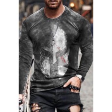 Gray Graphic Print Men's Long Sleeve Top