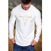 White Steer Head Graphic Pleated Slim Fit Men Long Sleeve T-shirt