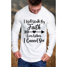 White I Will Walk By Faith Ripped Sleeve Men Long Sleeve Tee