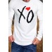 White XO Heart Print Pleated Sleeve Slim-fit Men's T-shirt