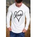 White Men's Love Heart Shape Print Pleated Long Sleeve T-shirt