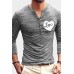 Men's Love Heart Print Buttons Slim-fit Long Sleeve T-shirt