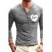 Men's Love Heart Print Buttons Slim-fit Long Sleeve T-shirt