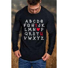 Men's Heart Letter Print Slim-fit Long Sleeve T-shirt