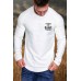 White Men's Letter Print Pleated Long Sleeve Top