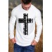 White Men's America Flag Cross Print Pleated Long Sleeve T-shirt