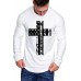 White Men's America Flag Cross Print Pleated Long Sleeve T-shirt