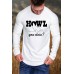 White HOWL Wolf Letter Print Pleated Sleeve Men's Top