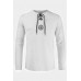 White Men's Pattern Print Lace-up Drawstring Long Sleeve Shirt