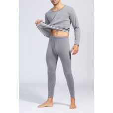 Gray Men's Plus Velvet Thick Thermal Underwear Suit