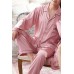 Pink Men Silk Like Long Sleeve Pajamas Set