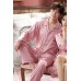 Pink Men Silk Like Long Sleeve Pajamas Set