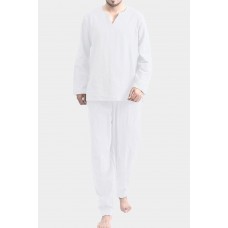 White Men Solid Cotton Blend Loungewear Set