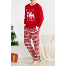 Men Red Xmas Pattern Long Sleeve Loungwear Set