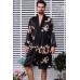 Black Dragon Print Lace-up Men Satin Nightgown