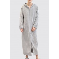 Grey Men's Flannel Zip Hooded Nightgown