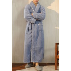 Blue Men's Thick Fleece Kimono Nightgown