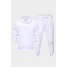 White Solid Pocket Hoodie and Jogger Pants Men's Set