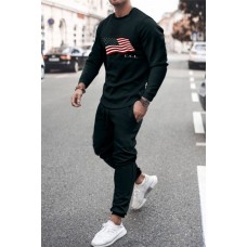 Men's U.S.A. Flag Print Long Sleeve Top and Sweatpants Sports Suit