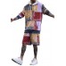 Men's Pattern Print Color Block Long Sleeve Hoodie and Shorts Suit