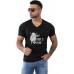 Black My Ride's Here Graphic Print V Neck Men's T Shirt