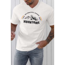 White See Beautiful Scenery Mountains Print T Shirt for Men