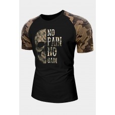 Black Camo Skull Letter Printed Raglan Sleeve Men's T Shirt