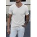 White Men V Neck Rib Knit T-shirt